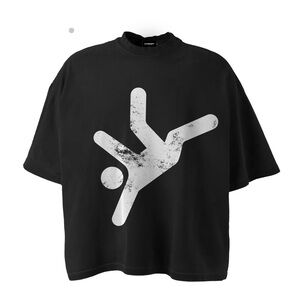 Black Graphic Tee with Distressed Falling Icon